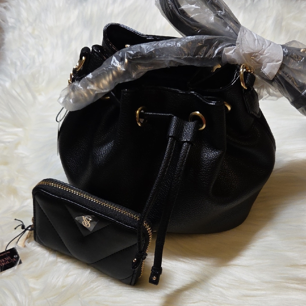 Victoria's Secret Black Shoulder Bag with Gold Details